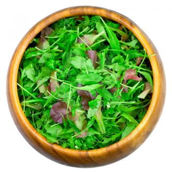 fresh salad mix in wooden bowl