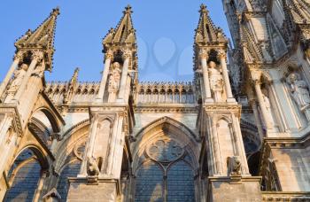 fragment of facade gothic catholic Notre Dame Cathedral in Reims, France