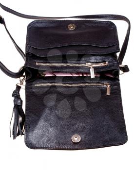 open lady's leather black bag