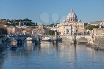 view on Tiber and St Peter Basilica in Rome