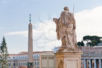 view Egyptian obelisk on St.Peter Square from Piazza Pio, Rome, Italy