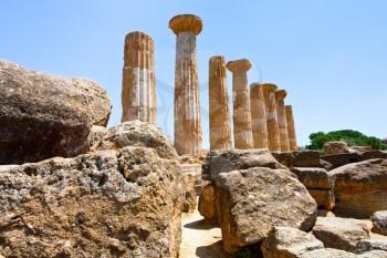 Dorian columns of Temple of Heracles in Valley of the Temples in Agrigento, Sicily