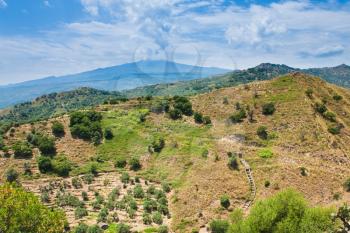 sicilian landscape - view on Etna in summer day