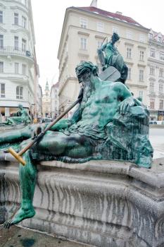 statue of Donnerbrunnen fountain, (Allegory of Enns river), Vienna, Austria