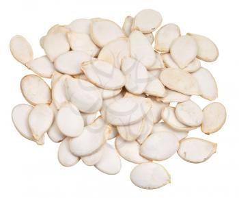many pumpkin seeds isolated on white background