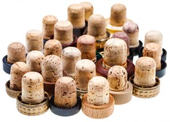 used corks from strong drinks isolated on white background