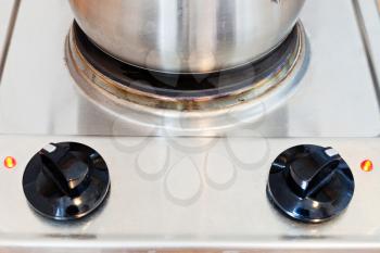 metal pot on hotplate electric stove