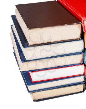 above view of two stacks of books isolated on white background