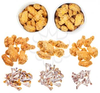 set of hot fried chicken wings isolated on white background