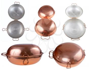 Portugal copper dish cataplana isolated on white background