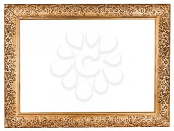ancient baroque wide golden picture frame with cutout canvas isolated on white background