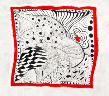 abstract black drawing pattern of painted silk batik on handmade scarf