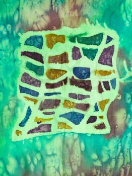 abstract Salting and contour pattern of painted silk batik on handmade scarf
