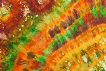 abstract bright rainbow pattern of painted silk batik on handmade scarf