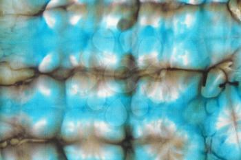 abstract blue knots pattern of painted silk batik on handmade scarf
