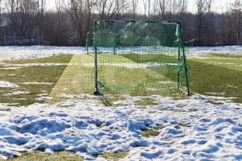 bad condition for sport game at outdoor soccer field in low season