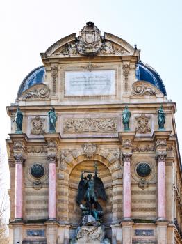 front view of Fountain Saint Michel in Paris