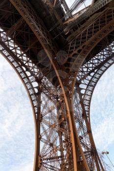 metal base of Eiffel Tower in Paris