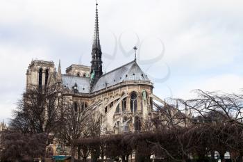 cathedral Notre Dame de Paris in cloudy day