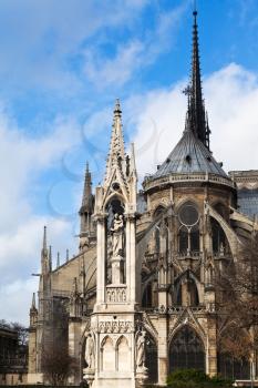 view of notre dame de paris and Fountain of the Virgin from Square Jean XXIII