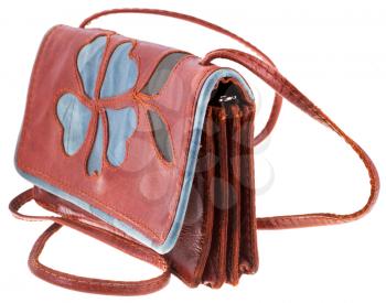 small handy leather woman handbag with flower ornament