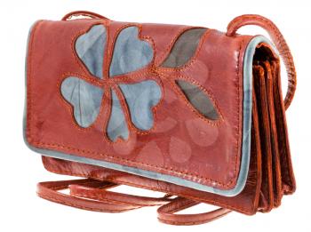 small handy leather woman handbag with flower ornament