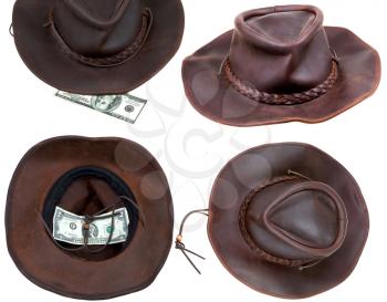 Leather brown cowboy hat isolated on white background