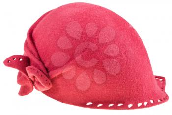 felt ladies red cloche hat isolated on white background