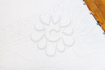 pencil sketch on white silk for cold batik painting