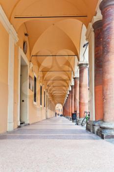 long portico - arcade on Bologna street, Italy