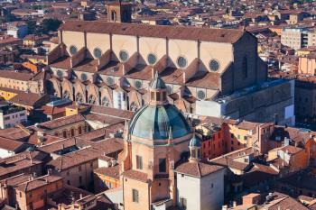 above view of The Basilica of San Petronio in Bologna, Italy