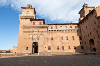 afternoon view of The Castle Estense in Ferrara, Italy