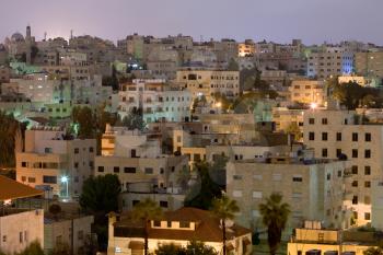 living district Amman city at night, Jordan