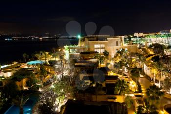 resort territory on Dead Sea at night