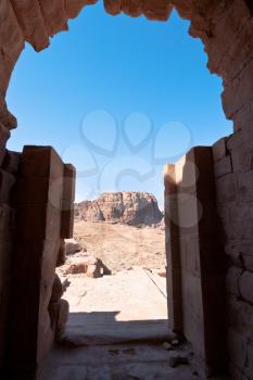 view from Urn Tomb to mountain dessert in Petra, Jordan 