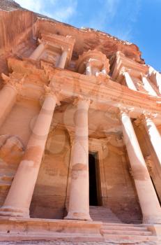 facade of The Treasury Monument in antique city Petra