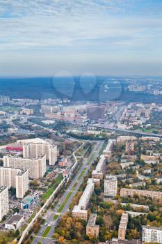 above view on Prospect Mira street and Moscow cityscape in autumn day, Russia
