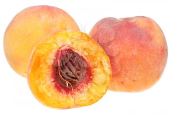 ripe juicy peaches isolated on white background