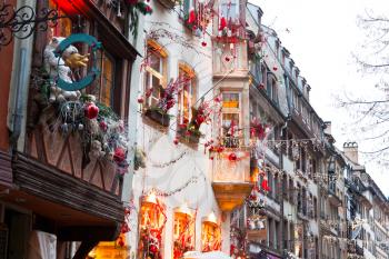 urban houses with christmas decoration