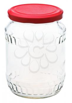 closed by red lid glass jar isolated on white background