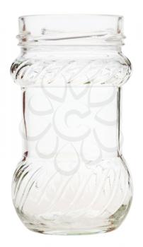 side view of open decorated glass jar isolated on white background