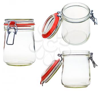 set of swingtop bale glass jar isolated on white background