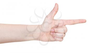 side view of handgun - hand gesture isolated on white background