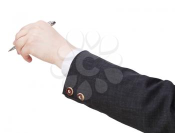 businessman hand with silver pen isolated on white background