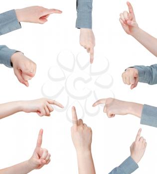 set of female pressing forefinger - hand gesture isolated on white background