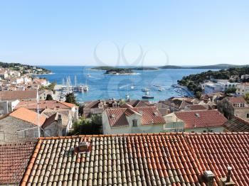 view of Hvar town on island in Adriatic Sea, Dalmatia, Croatia