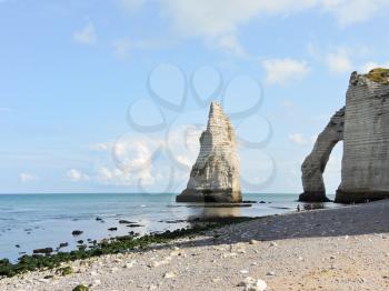 view of natural cliffs on english channel beach of Etretat cote d'albatre, France