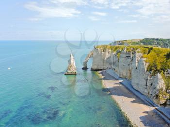 panorama of english channel coast with cliffs on Etretat cote d'albatre, France