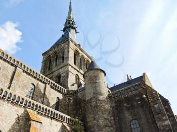 towers of church abbey mont saint-michel in Normandy, France