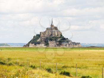 rural view with mont saint-michel abbey, Normandy, France